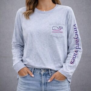Vineyard Vines Pocket T-Shirt Mens S Blue Long Sleeve Whale Logo Cape Cod Beachy